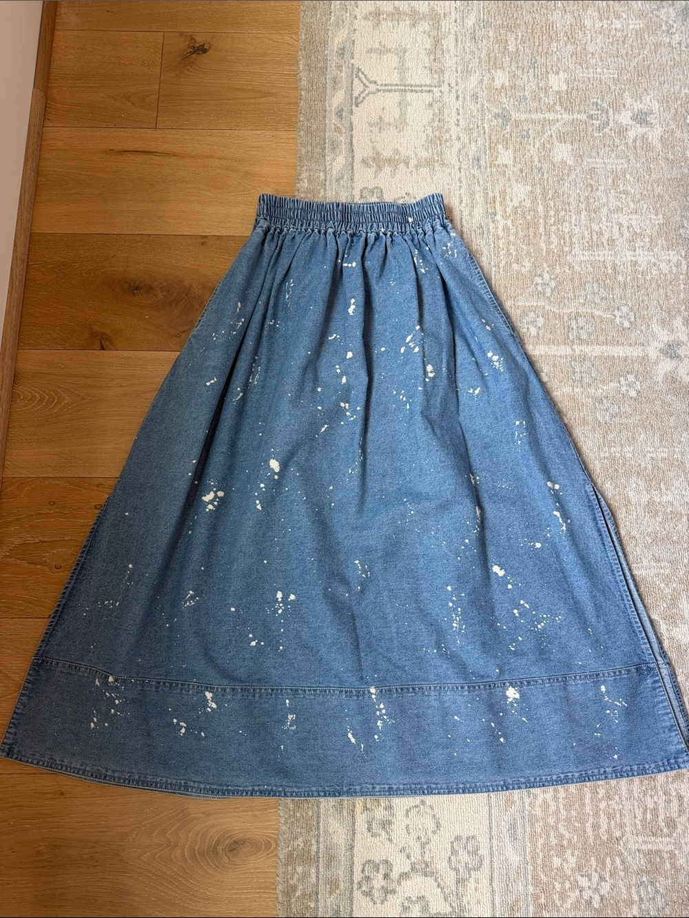 Hunter Bell Denim Midi Skirt with Paint-Splatter Detail